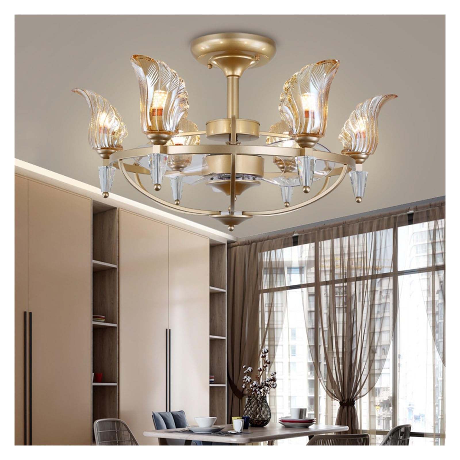 Generico Lampadario a Sospensione con Ventilatore a soffitto a LED, lampadario Artistico Nordico Invisibile per Sala da Pranzo, Soggiorno, Camera da Letto, anione Moderno Semplice Creativo (3)