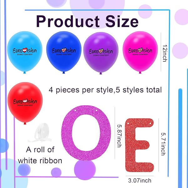 21 Pcs Eurovision 2026 Party Decorations Set, 12 Inch Multicolour Latex Balloons and Glitter Eurovision Banner, Vienna 2026 Celebration Themed Supplies for Eurovision Song Contest Watch Party - 2