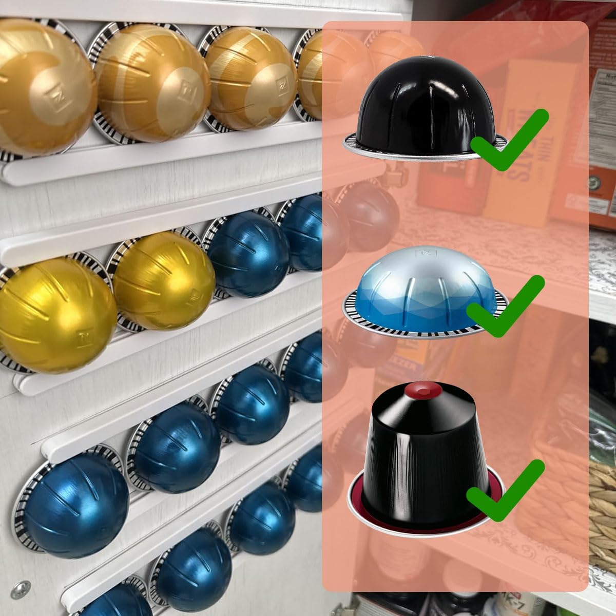 Adhesive Coffee Pod Holder for Nespresso Vertuo Capsules Organizer Storage White
