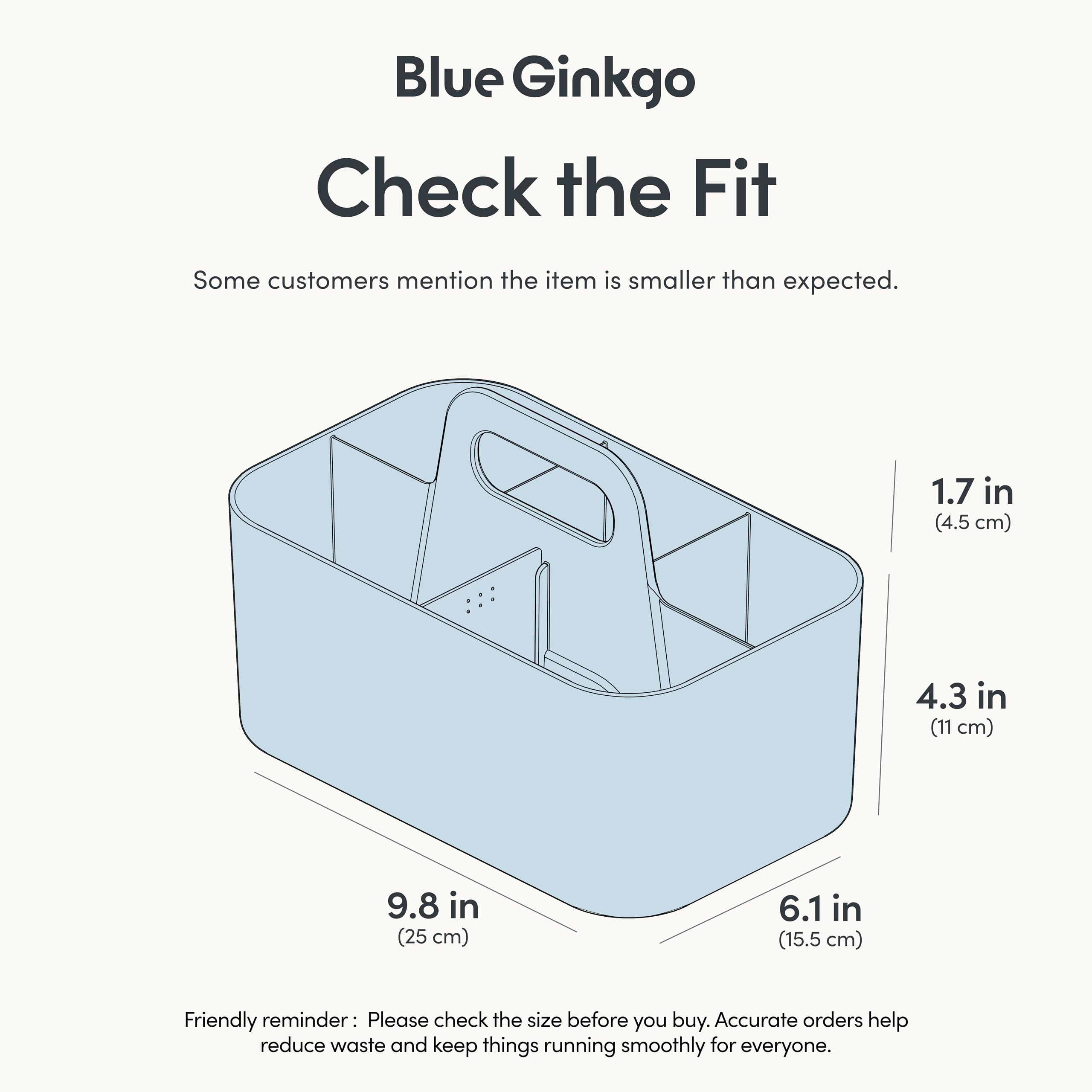 BLUE GINKGO Stackable Organizer Caddy Korean-Made Portable Tote for Bathroom Office Crafts or School Supplies Rectangle Blue — view 3