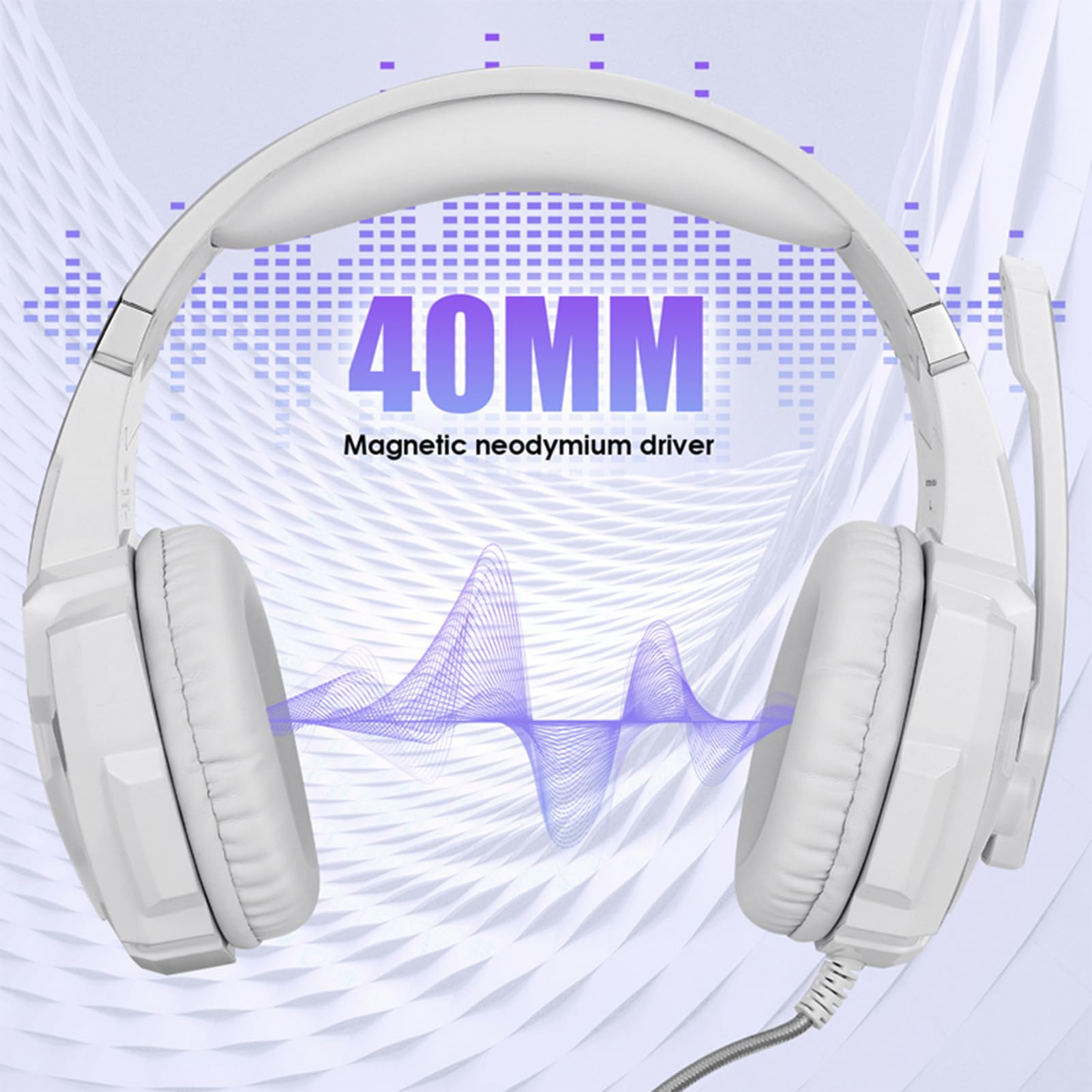 Aoresac Casque de Jeu G9000, avec des Lumières LED, Microphone Clair pour Ordinateur Portable, Tablette, Téléphones Mobiles, PC de Bureau, Console de Jeu, Contrôle du Volume (Blanc)