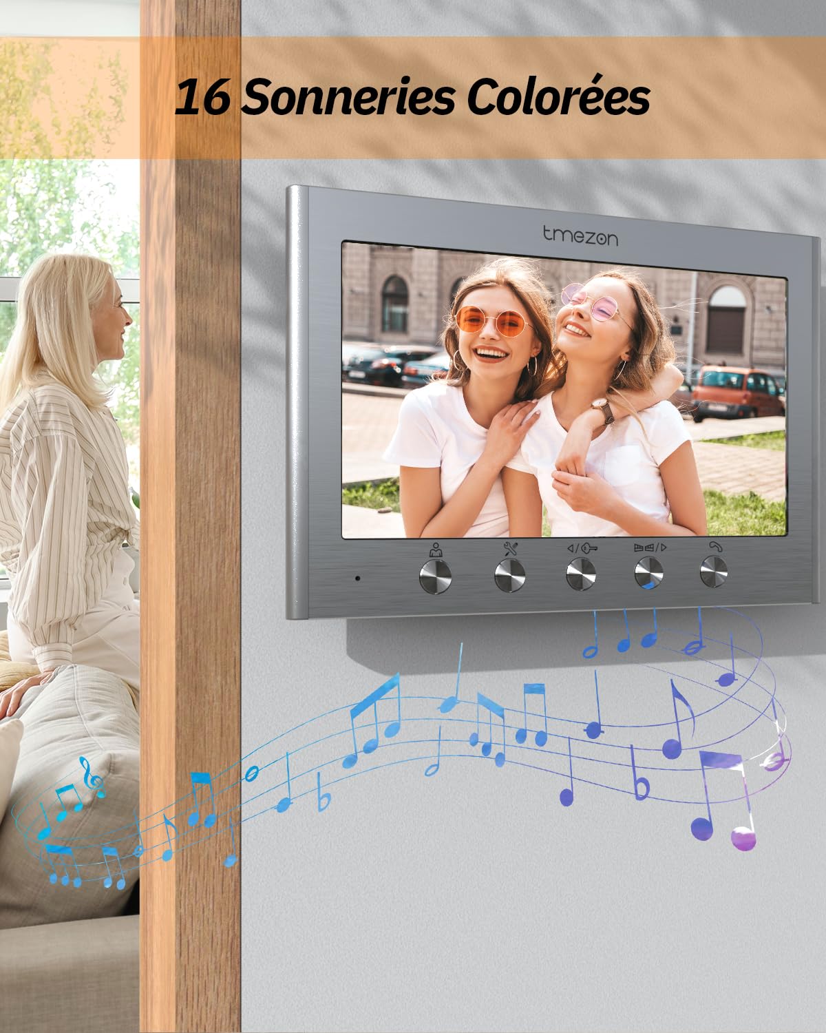 TMEZON Visiophone Connecté à 2 Fils, Kit Interphone Vidéo Filaire avec 3 Moniteurs,Ecran TFT Couleur 7’’,Platine de Rue avec Caméra,Sonnette Vidéo Extérieur,Vision Nocturne,3 Familles/Appartements