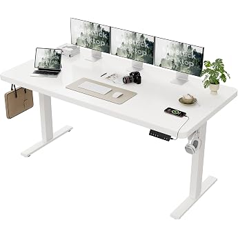 Agilestic Height Adjustable Desk 160 x 80 cm Dual Motor System 28 mm Whole Table Top 120 kg Load Capacity Electric Sit-Stand Desk for Home Office and Office White