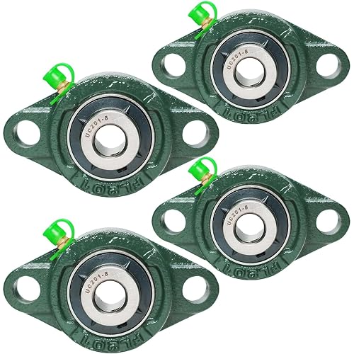 4 Pack UCFL201-8 Pillow Block Bearing, Flange Mount Ball Bearing Unit, 1/2" Bore, 2-Bolt Flange, Self Aligning Cast Iron Housing, Set Screw Locking Style Flange Pillow Block Bearing (UCFL201)