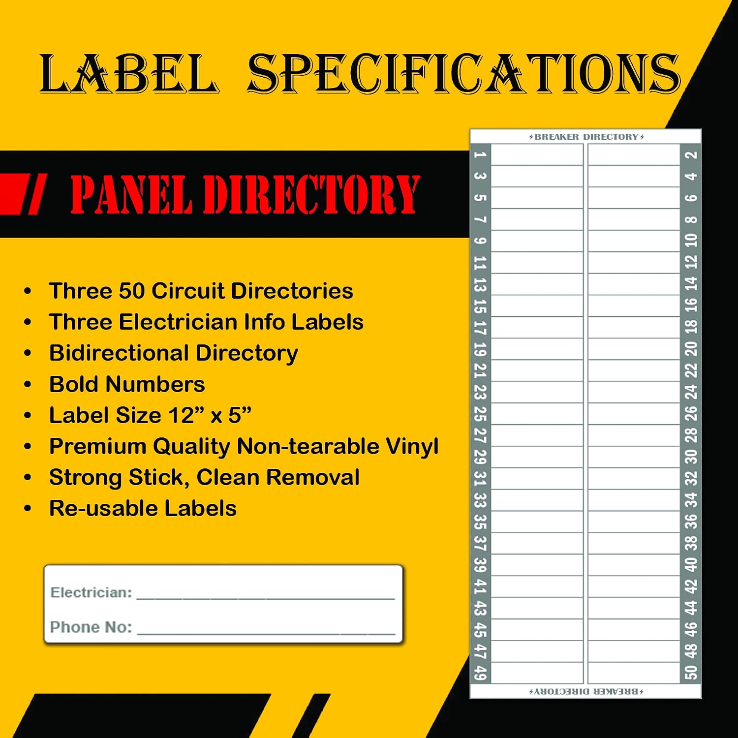 50 Circuits Bidirectional Circuit Breaker Directory Panel Label Kit with Fuse Stickers for Fuse Panel Marker Sticker Sign for Electrical Panel Strong Adhesive Durable Vinyl