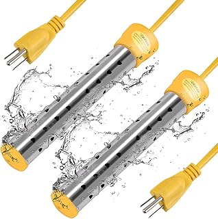 Immersion Water Heater, 2Pack Electric Pool Heater for Inflatable Pool, 304 Stainless Steel Anti Scald Housing, Immersion Heater for Hot Tub, Heat 5 Gallon of Water in Minutes, Yellow
