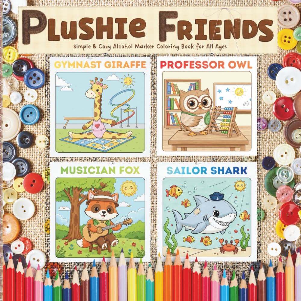 Simple & Cozy Coloring Book: Plushie Friends | No Bleed, Perfect for Alcohol Markers | Fun for Kids, Teens, and Adults: Cute and Easy Patterns of ... Characters for Stress-Free Relaxation