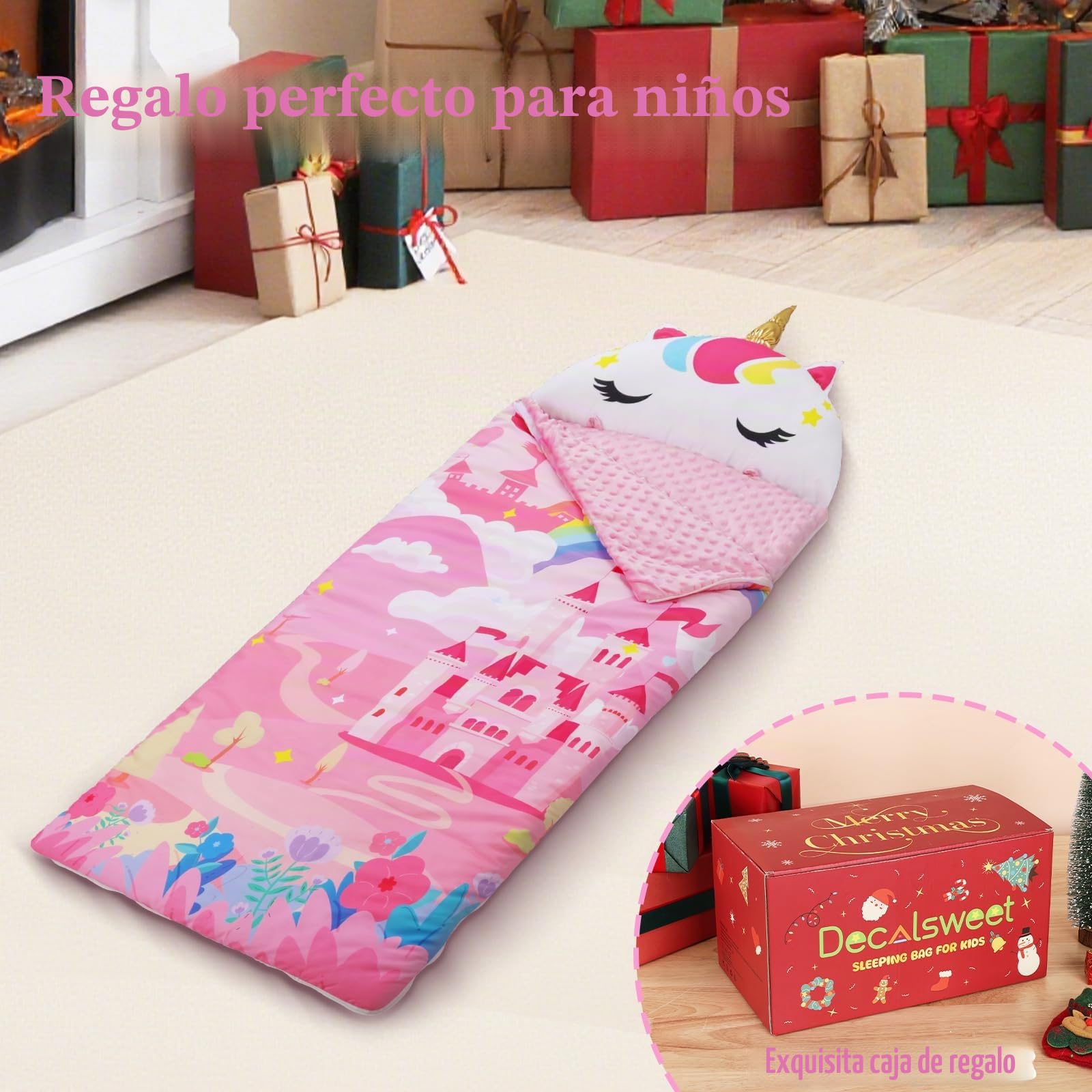 decalsweet Cálida Alfombrilla de Siesta para Niños Pequeños con Almohada Extraíble, Saco de Dormir Plegable para Niñas y Niños, Bolsa de Dormir con Cremallera para Camping Siesta, 150×60cm