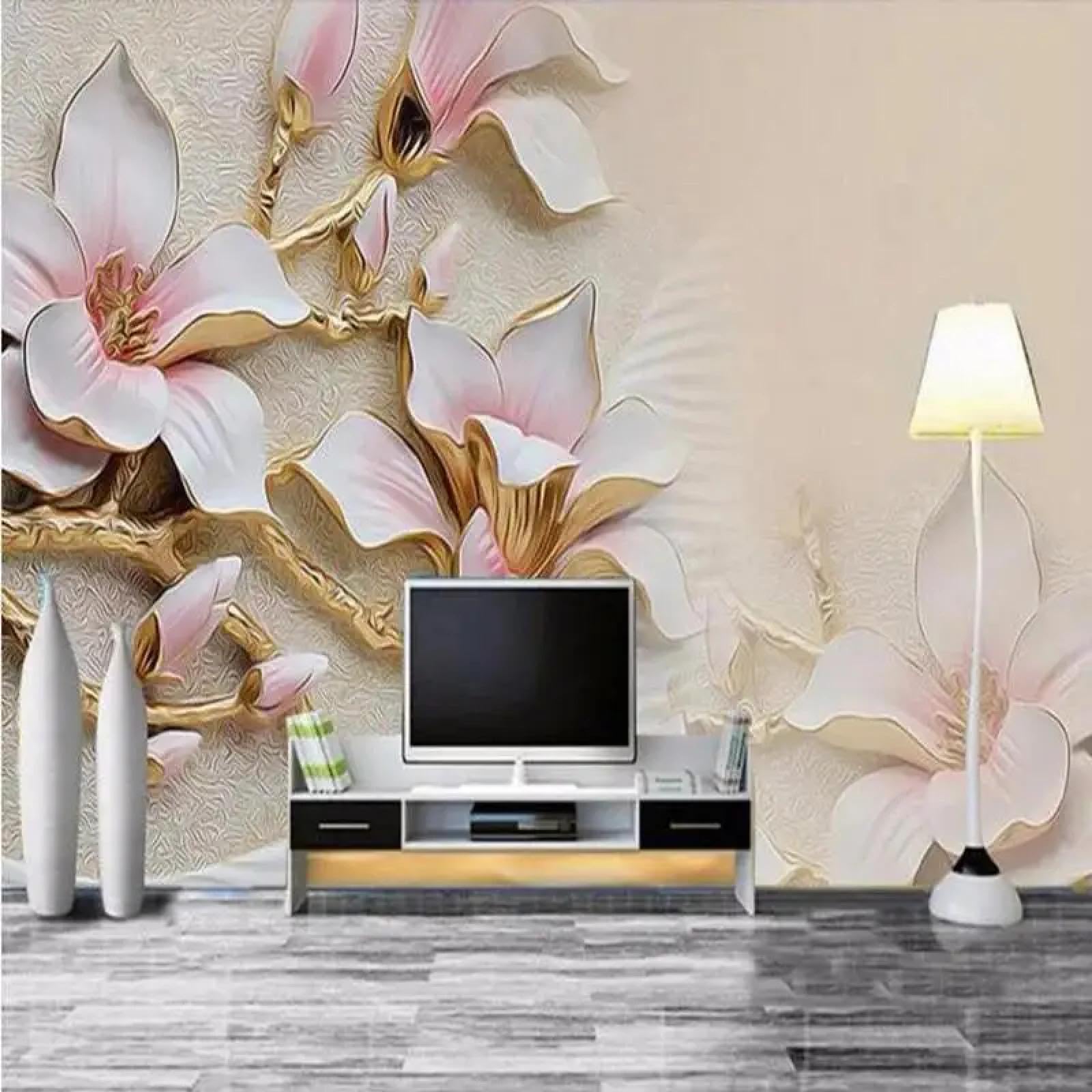 Papier peint mural auto-adhésif PVC 3D décoration salon peinture murale fleur relief