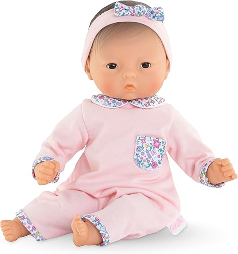 Corolle Bébé Calin Mila - Muñeca bebé niño suave de 12" con aroma a vainilla, atuendo rosa y ojos para dormir para niñas de 18 meses en adelante,
