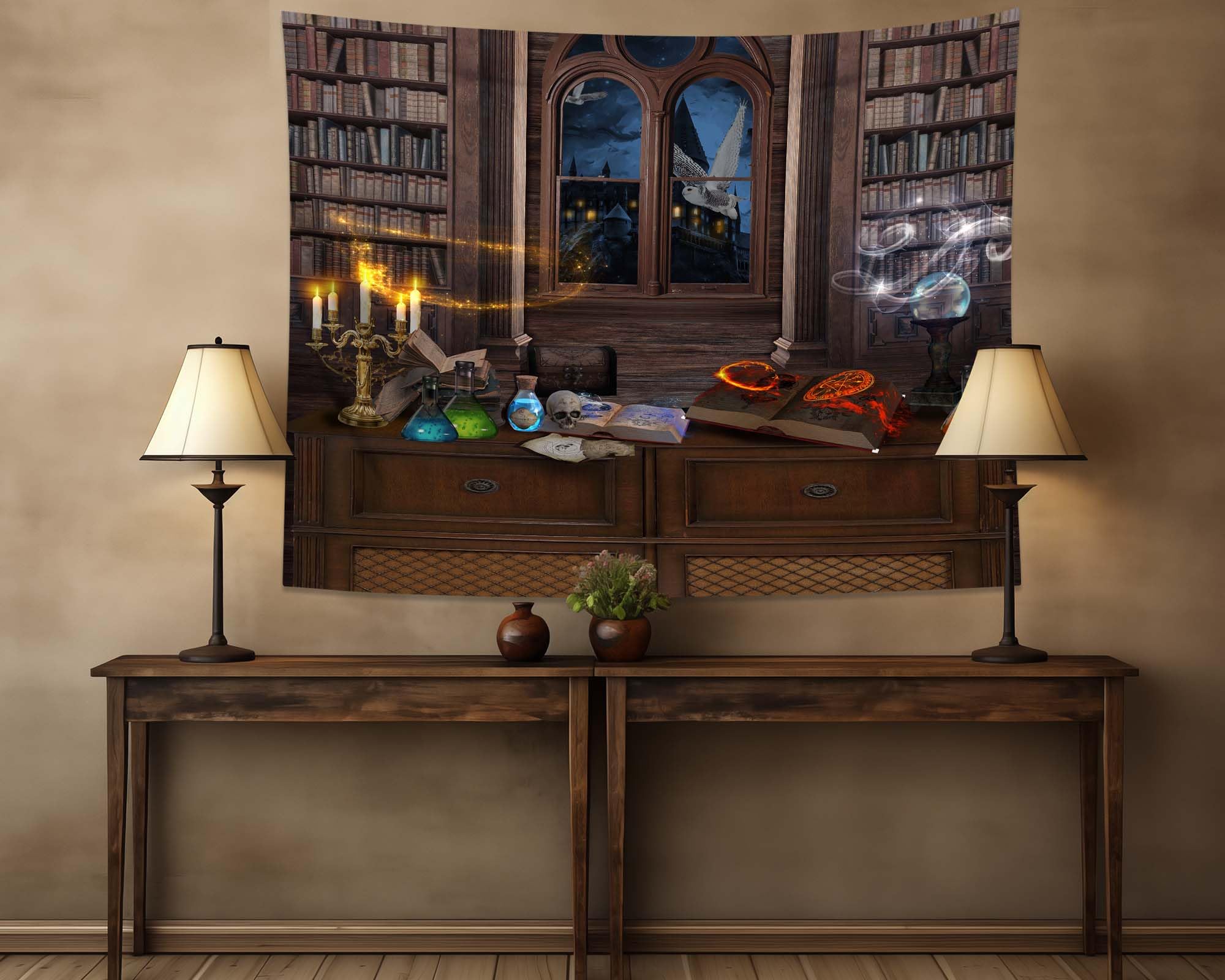 QGHOT Fantasy Library Tapestry Wall Hanging Magic School Bookshelf Backdrop Fairy Tale Library Tapestries for Teens Bedroom Living Room Dorm Decor 78.7"x59.1"