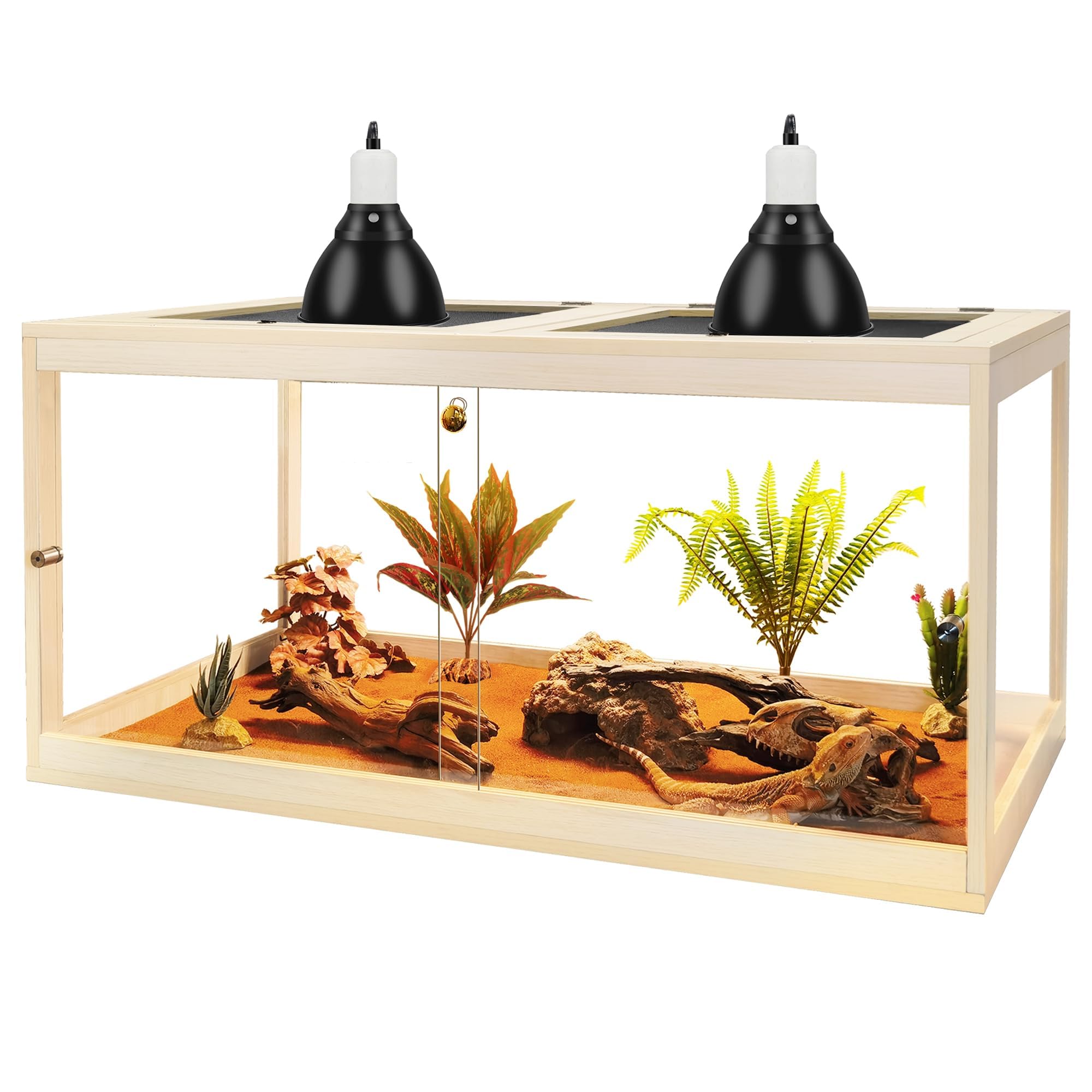 PROLEE Retile Tank,Bearded Dragon Tank,Lizard Tank with Metal Mesh Roof Door, Acrylic Panel Snake Tank with Lock Design,Oak,60Gallons