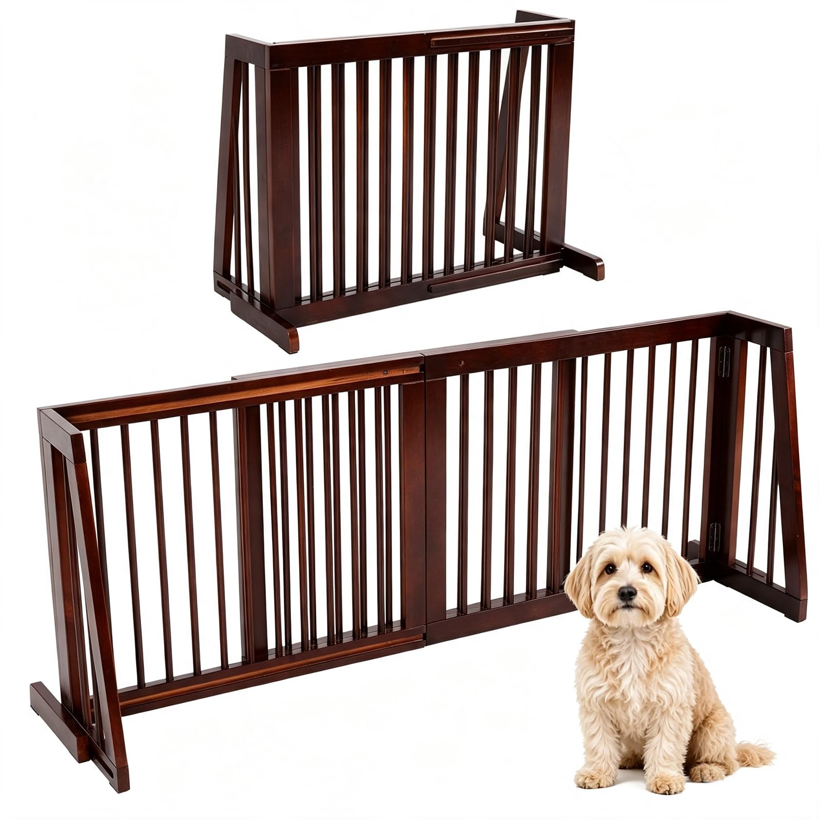 Amazon.co.jp: Giantex 調整可能な自立3パネル木製ペット 犬 スライド