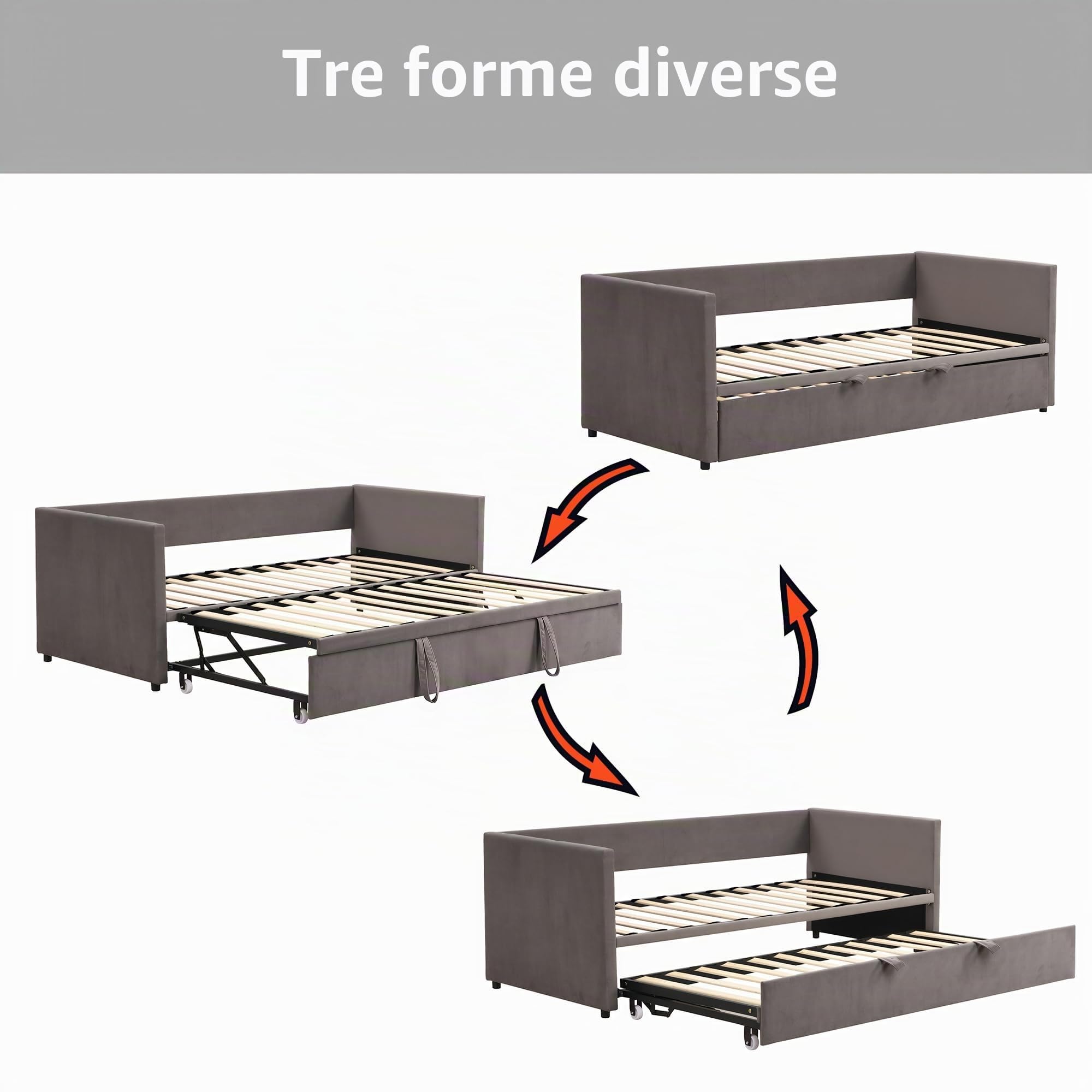 Divano letto matrimoniale, divano letto estensibile 90/180 x 200 cm, divano letto a 2 posti, letto per gli ospiti, letti per il giorno estensibile,Senza materasso(Grigio,90/180x200cm)