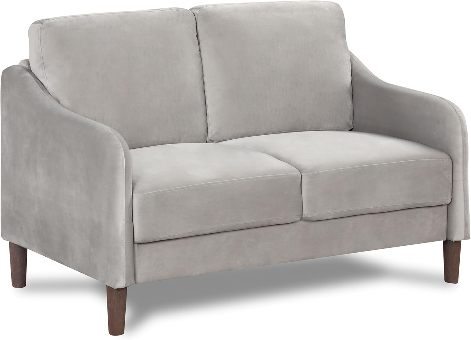 Furniture of Amarica Diana Mid Century Modern Velvet Loveseat with Solid Wood Legs, Compact Upholstered 2-Seater Sofa, Light Gray