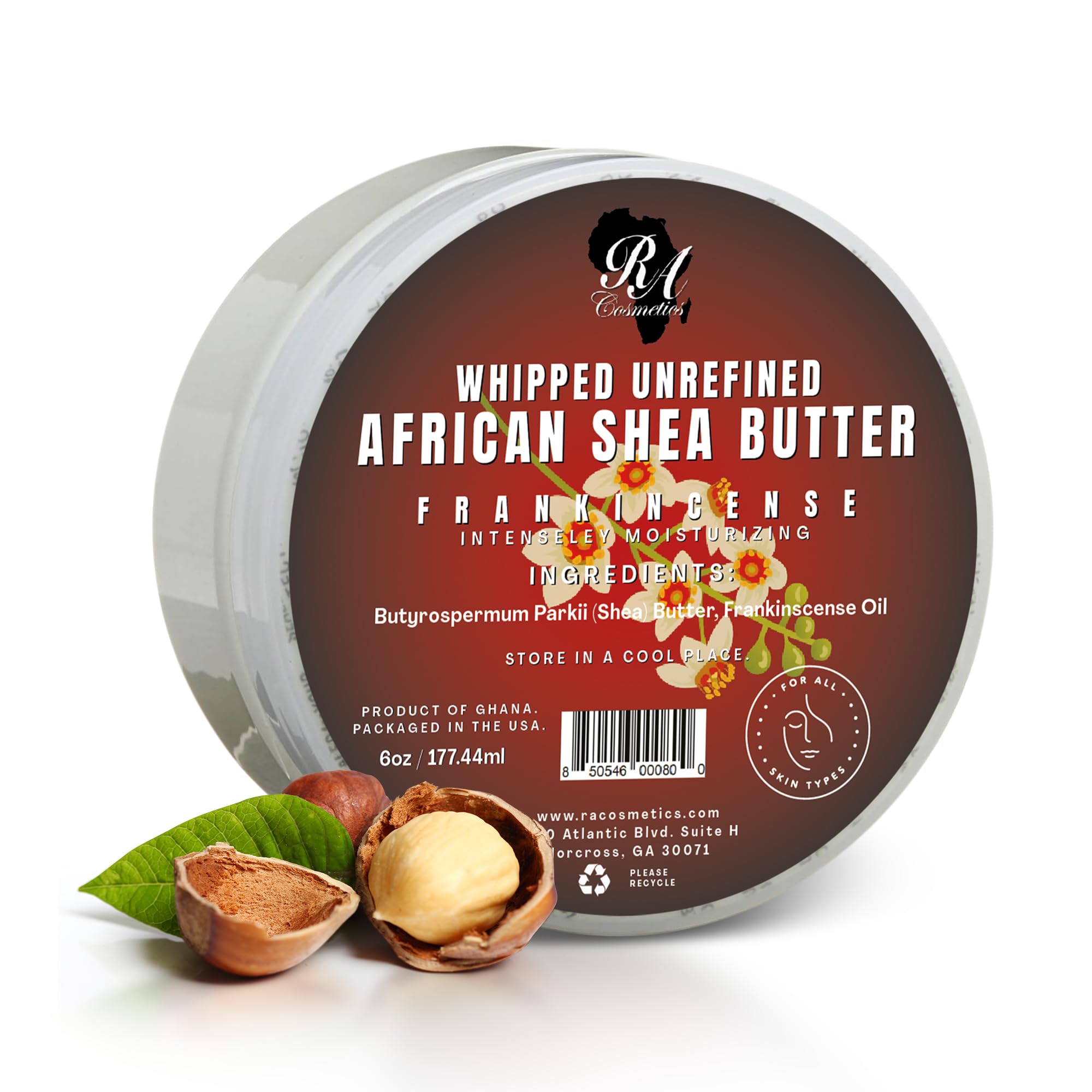 Whipped Shea Butter Frankincense - 6oz | 100% Pure & Natural African Shea Butter for Men & Women - Handcrafted Moisturizer with Essential Vitamins for Softer Lips, Healthier Skin & Hair