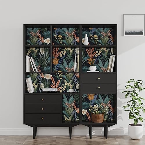 Miniatura 5 de Papel tapiz floral para despegar y pegar, papel de contacto bohemio naranjaverde, flores botánicas vintage, papel mural oscuro, autoadhesivo,