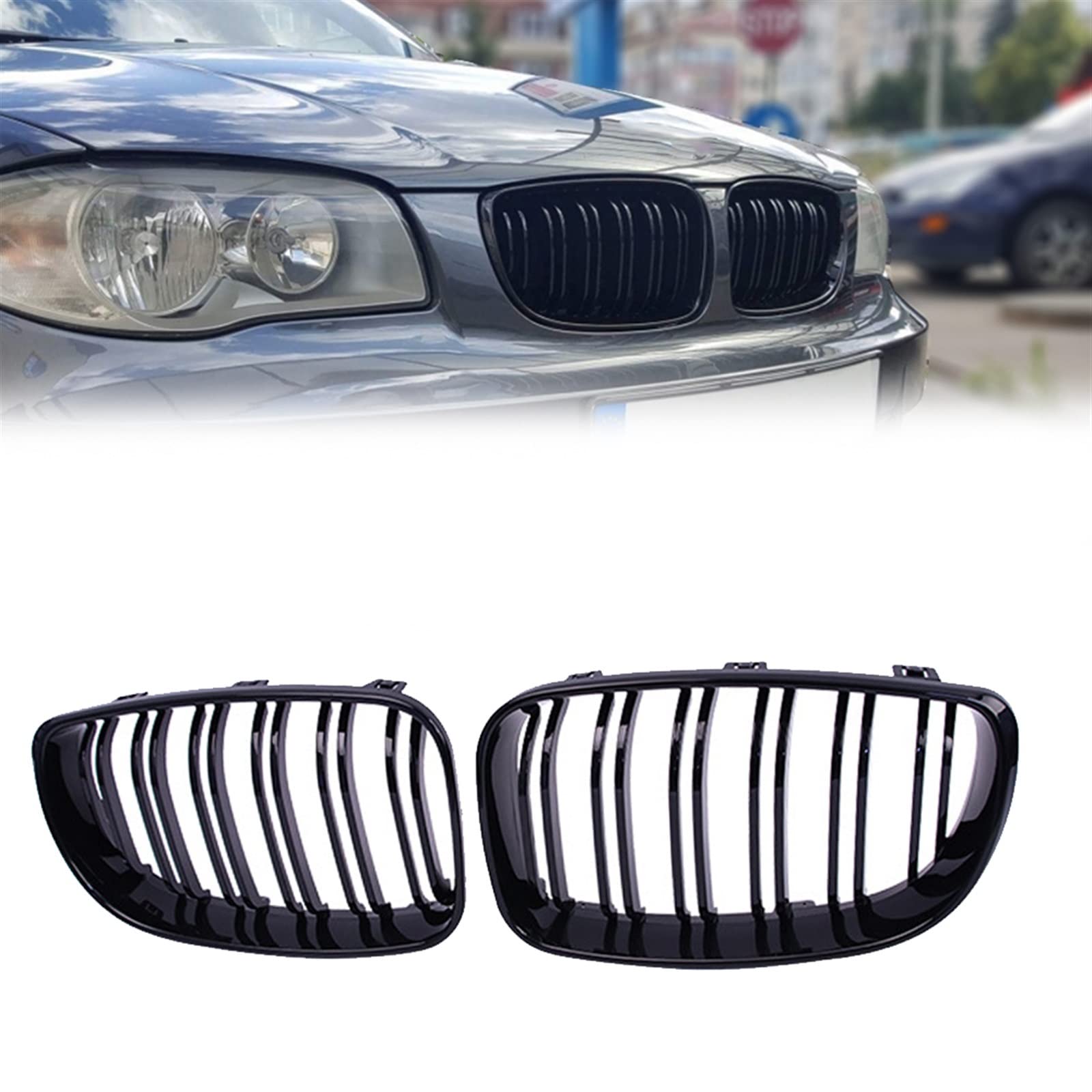 Parrilla delantera de listones dobles para coche BMW Serie 1 E81 E87 E82 E88 7