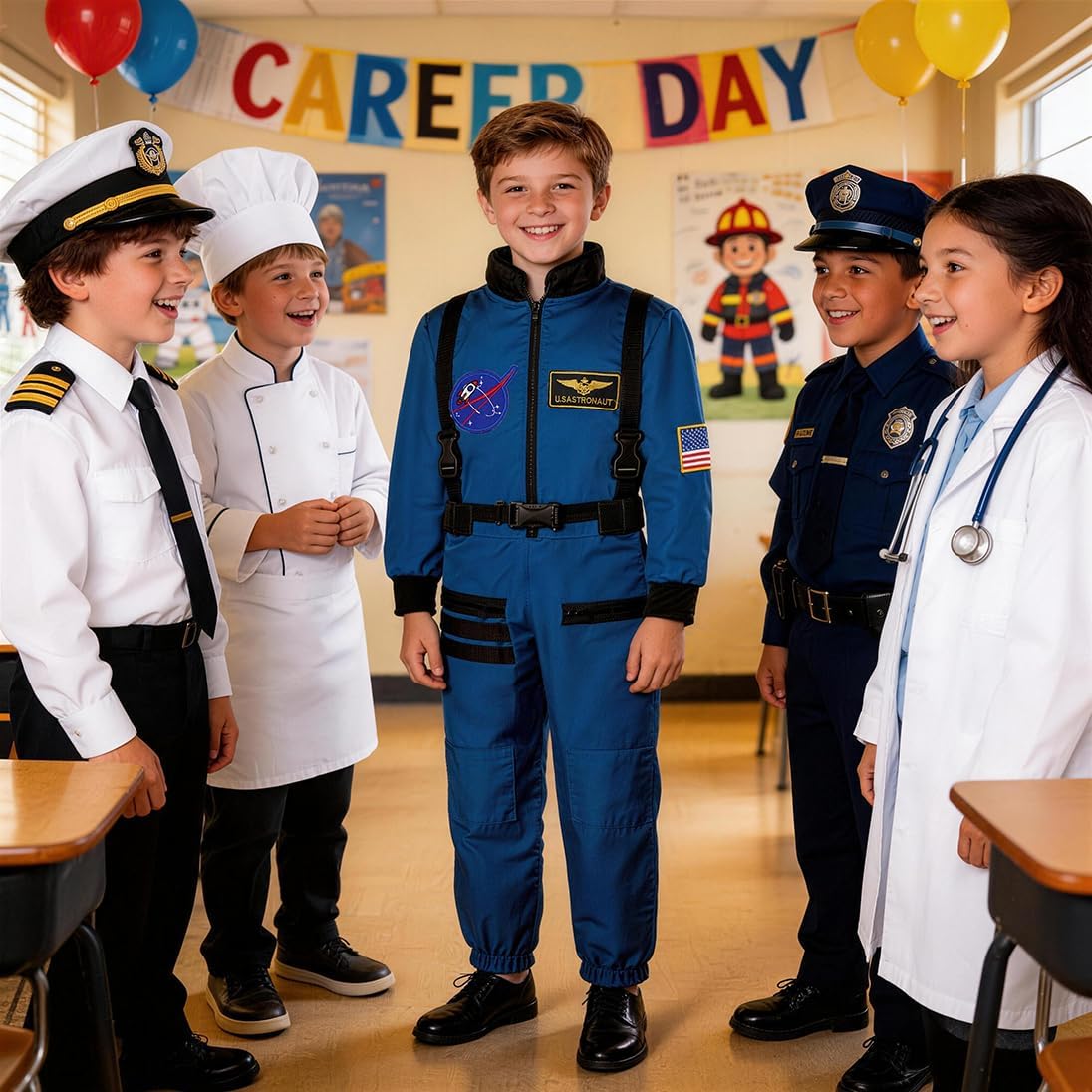 Kids Astronaut Costume Boys Space Jumpsuit Outfit for Career Day Dress Up Cosplay Halloween