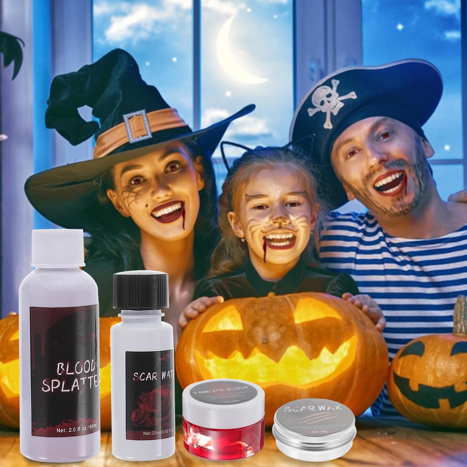 4 Juegos Kit de Maquillaje de Halloween Gel de Cera Cosmética