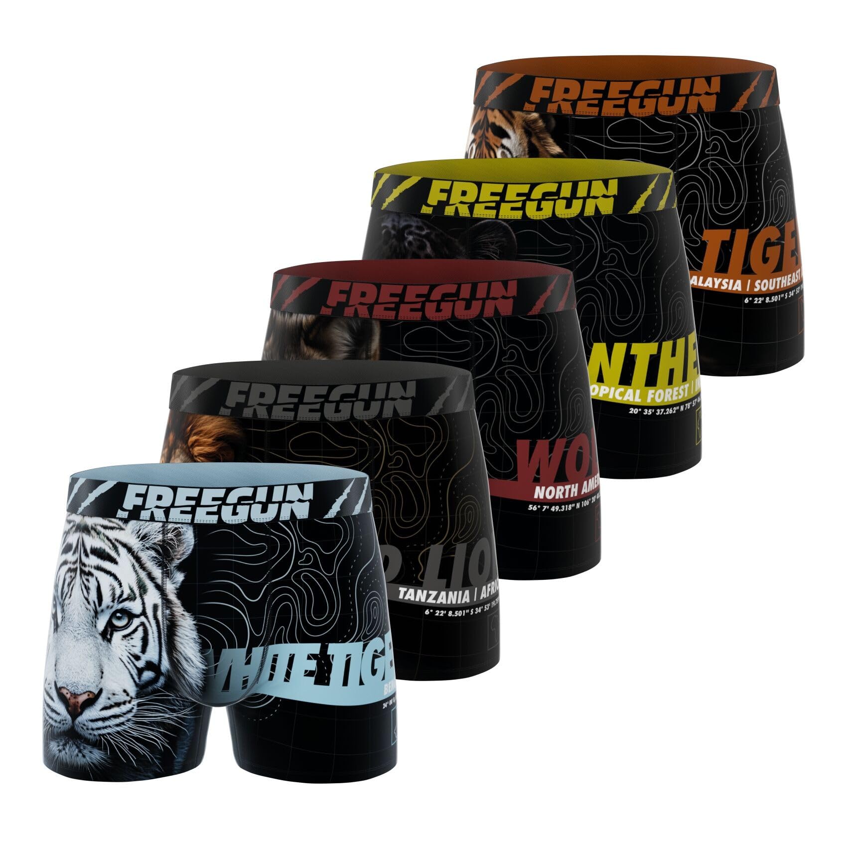 FREEGUN Boxer Homme, Caleçon Homme Animals, Ultra-Doux et Stretch (Lot de 5)