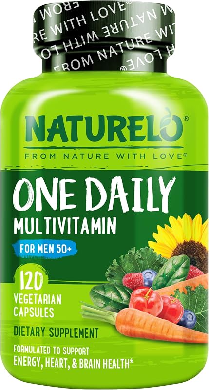 NATURELO Multivitamínico para hombres mayores de 50 años - Uno al día, 120 cápsulas vegetarianas | Vitaminas, minerales y alimentos integrales orgánicos, aumentan la energía y la salud, sin OGM