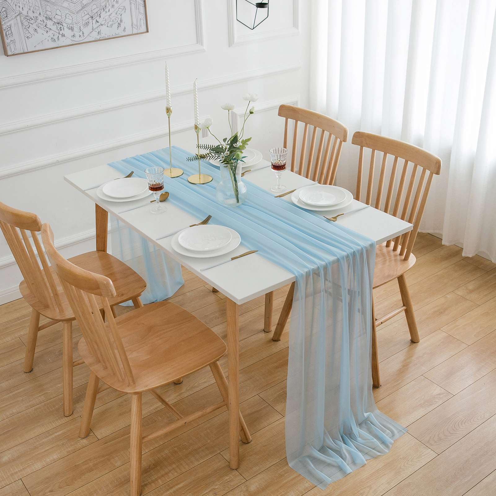 Runner Da Tavola Celeste Per Matrimoni, 30,5 X 274,3 Cm, Per