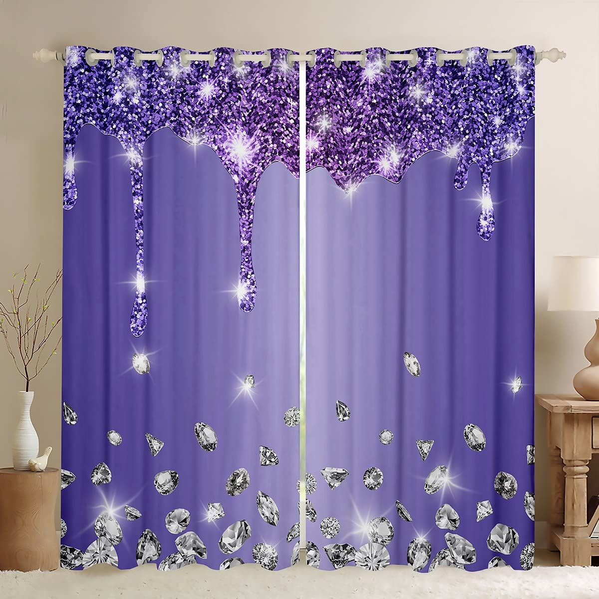 Cortinas opacas lavanda de textura de lujo y brillo plateado elegantes para tu sala de estar