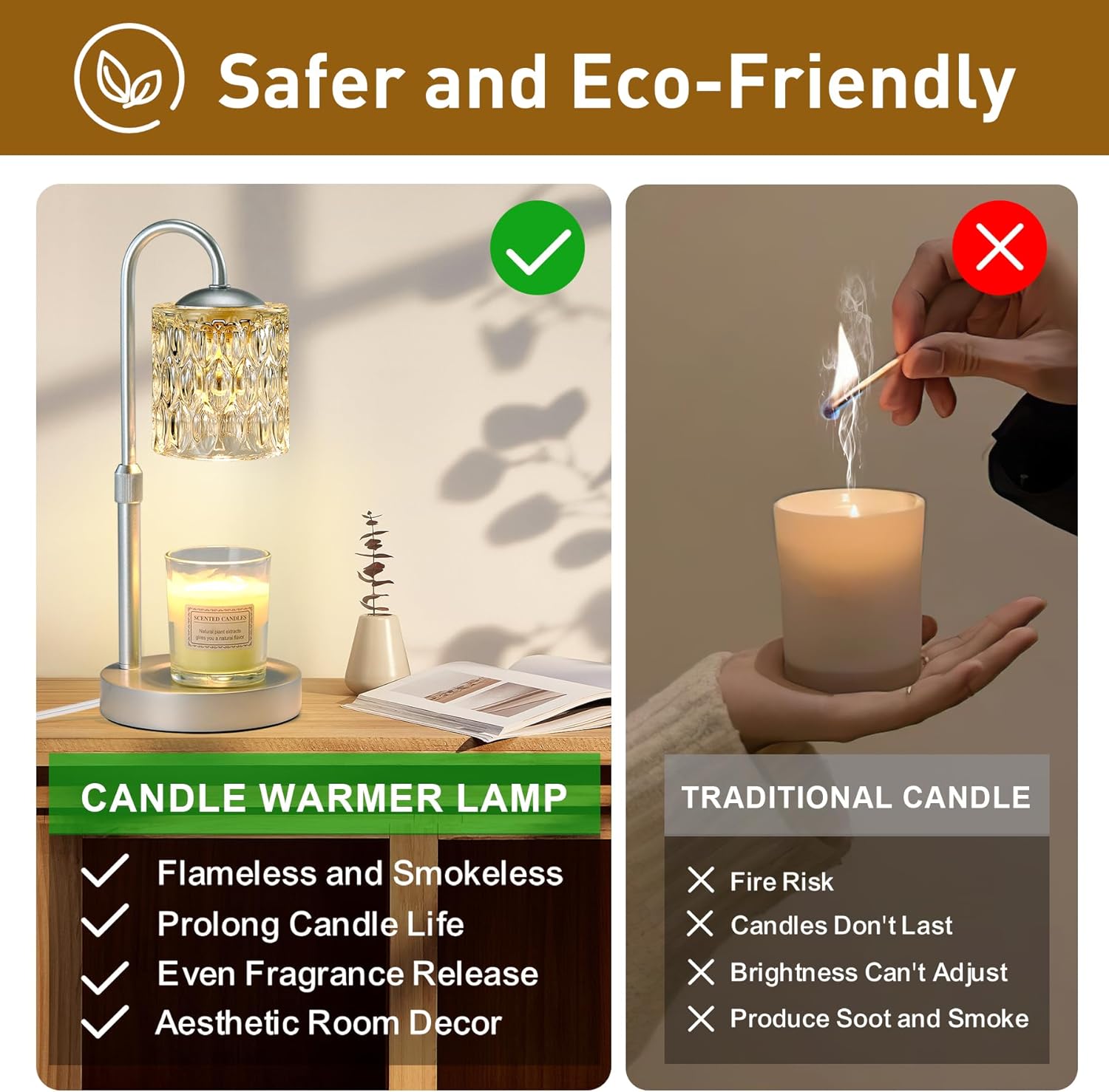 Briever Dimmable Candle Warmer Lamp with Timer, Height Adjustable Electric Candle Wax Warmer, Christmas Birthday Gifts for Women Mom, House Warming Gifts New Home Room Decor, Silver Solid Wood Base