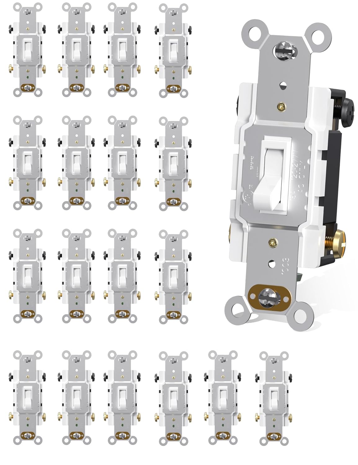 AIDA 4-Way 15A Toggle Light Switch, grounding screw, residential grade