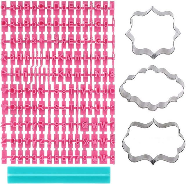 Alphabet Cookie Stamp Set, 150pcs Alphabet Number Letter Punctuation Stamps Cookie Biscuit Fondant Stamp Embosser with 3pcs Stainless Steel Cookie Cutters Biscuit Cutter Mould for DIY Baking