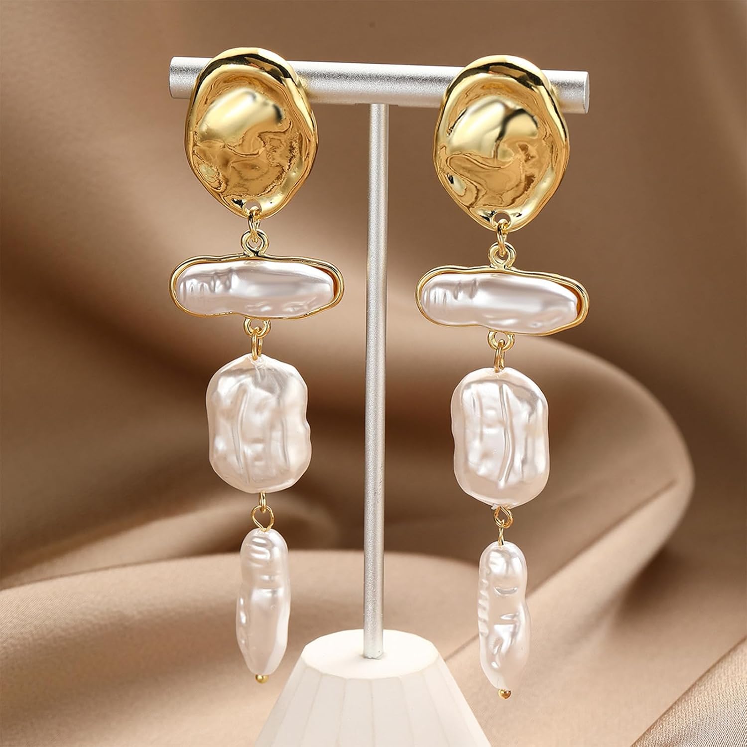 HETICA Baroque Pearl Earrings for Women - Large Teardrop Drop Statement Dangle Earring, Fashion Bridal Wedding Gift - Image 3