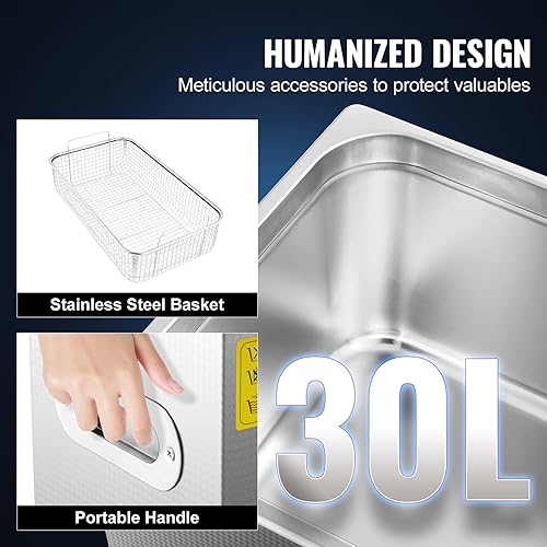 Miniatura 4 de VEVOR Limpiador ultrasónico industrial 30L con temporizador digital y calentador 40kHz limpiador ultrasónico grande profesional total 1200 W para