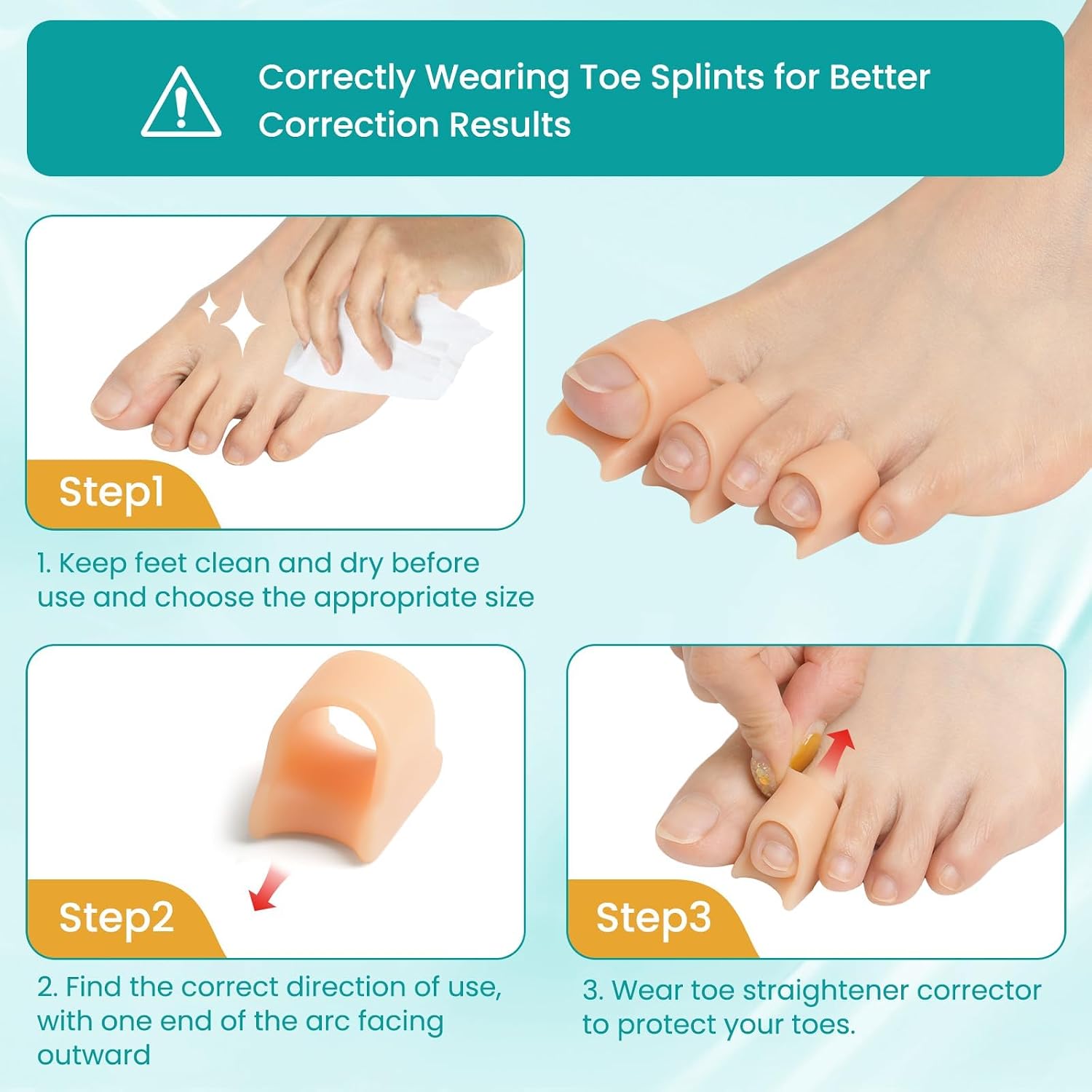 Hammer Toe Corrector for Women & Men - 3 Sizes Silicone Toe Sleeves Toe Splint for Bunion 8PCS, Comfortable Foot Care for Overlapping Toes