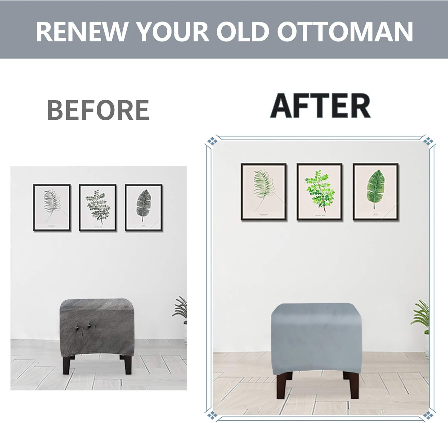 Funda Otomana XDKS Terciopelo Elástica - Gris - Protección Antideslizante Para Muebles