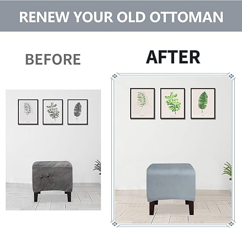 Miniatura 4 de Fundas otomanas cuadradas, protectoras para reposapiés, taburete, muebles, terciopelo elástico y cómodo con parte inferior elástica (longitud y