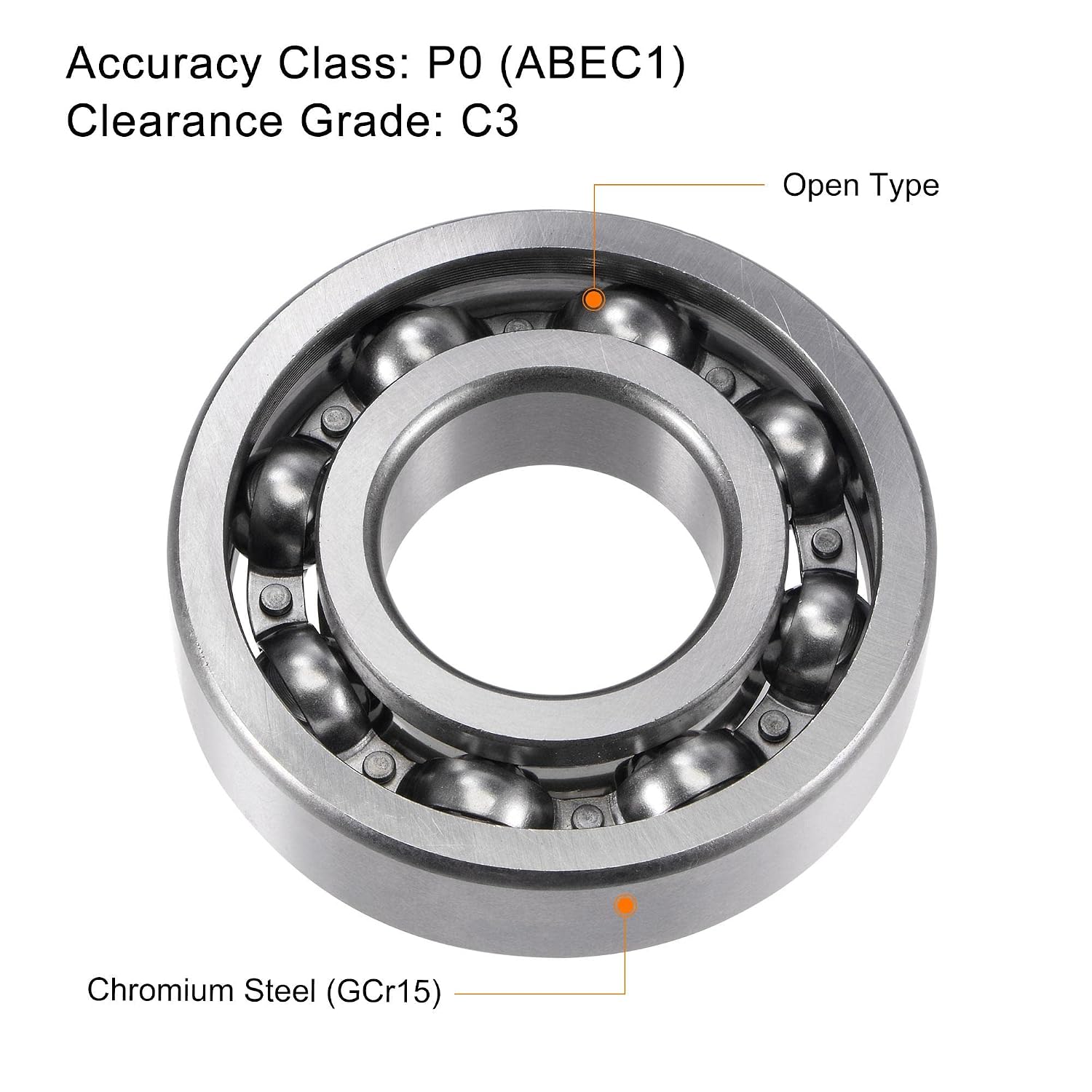 sourcing map 6308 Deep Groove Ball Bearings 40mm Bore 90mm OD 23mm Thick C3 Clearance Open Type Chrome Steel - Image 5