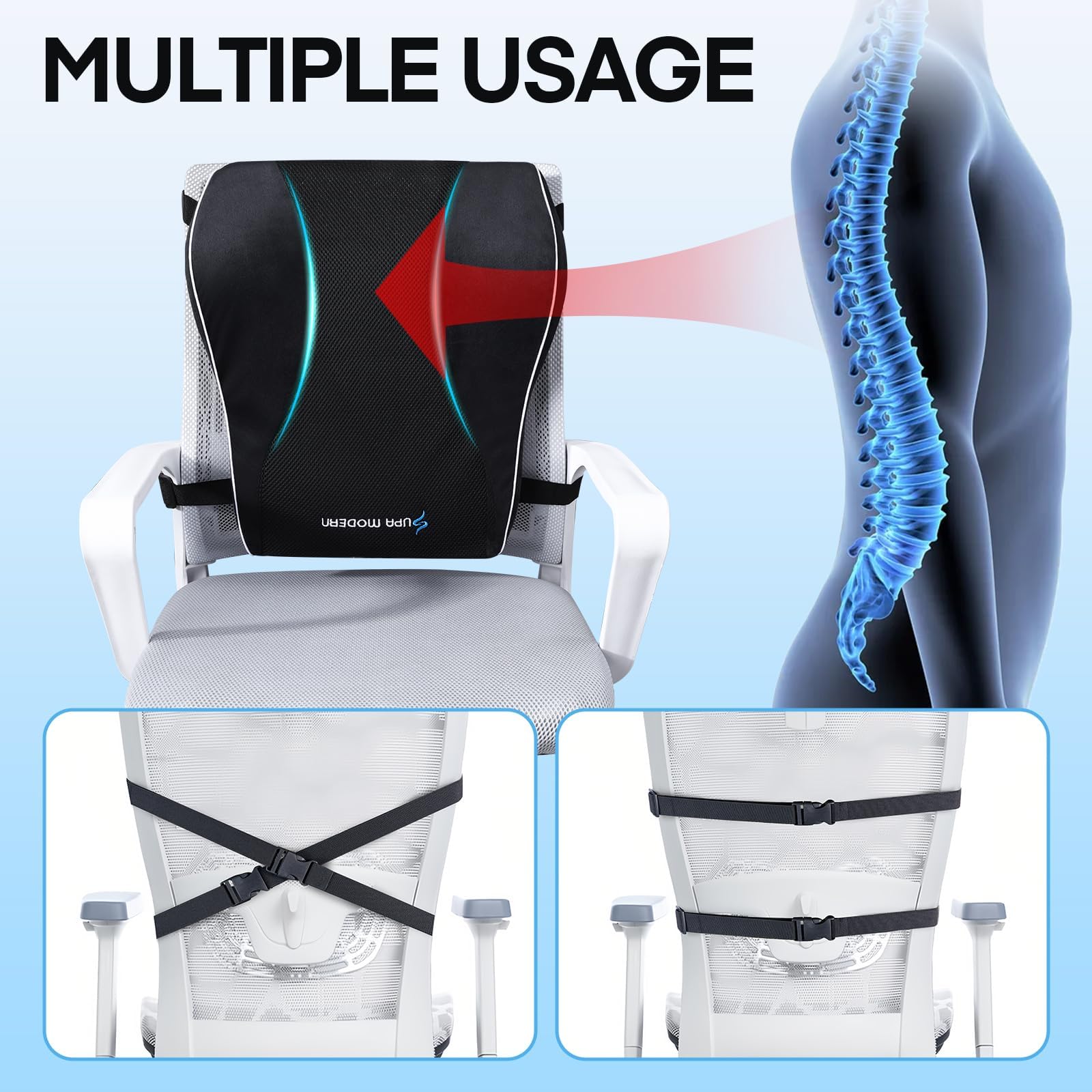 SUPA MODERN Cuscino di supporto lombare per sedia da ufficio, in memory foam, per alleviare il dolore lombare
