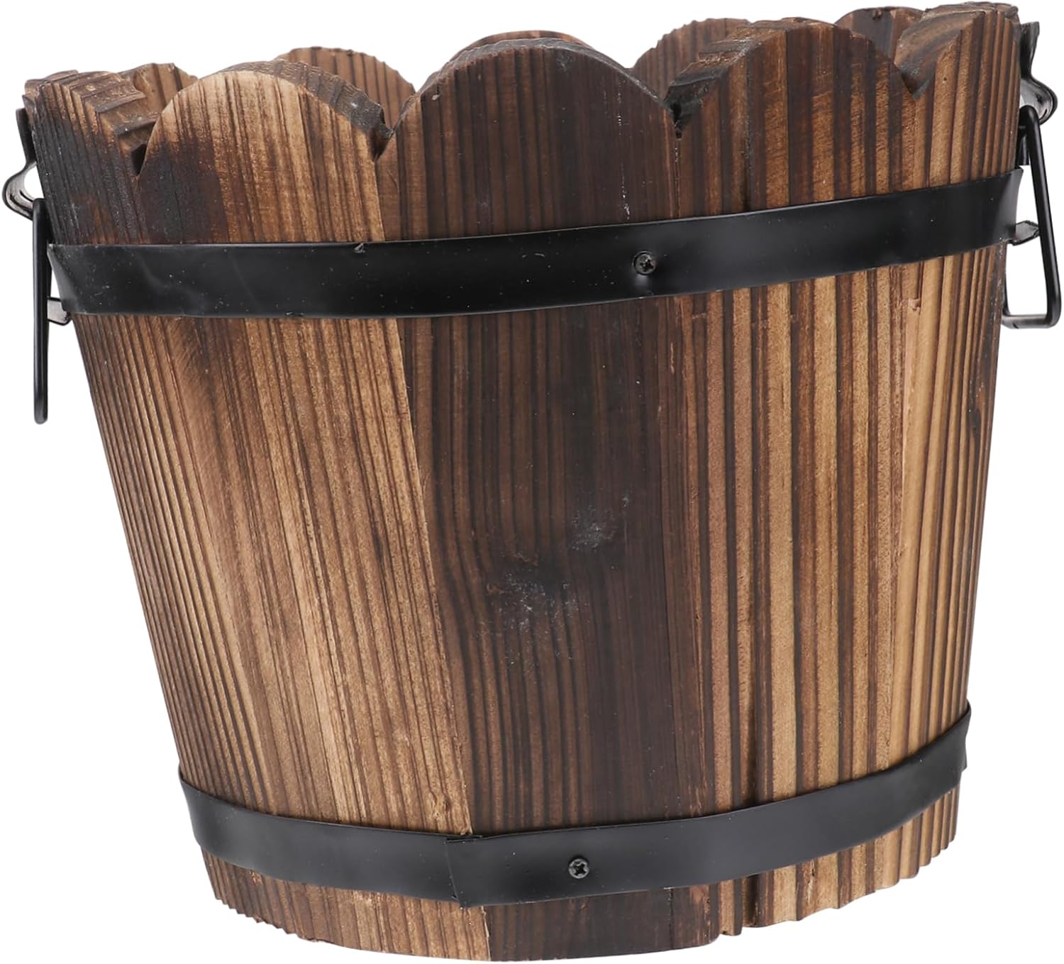 Holibanna Wine Vintage Home Decor 1PC Wooden Barrels Whiskey Bucket Round Rustic Flower Planter Plant Pots Container Water Garden Backyard Decor 18. 5cm*15cm*14cm Large Outdoor Planters Wood