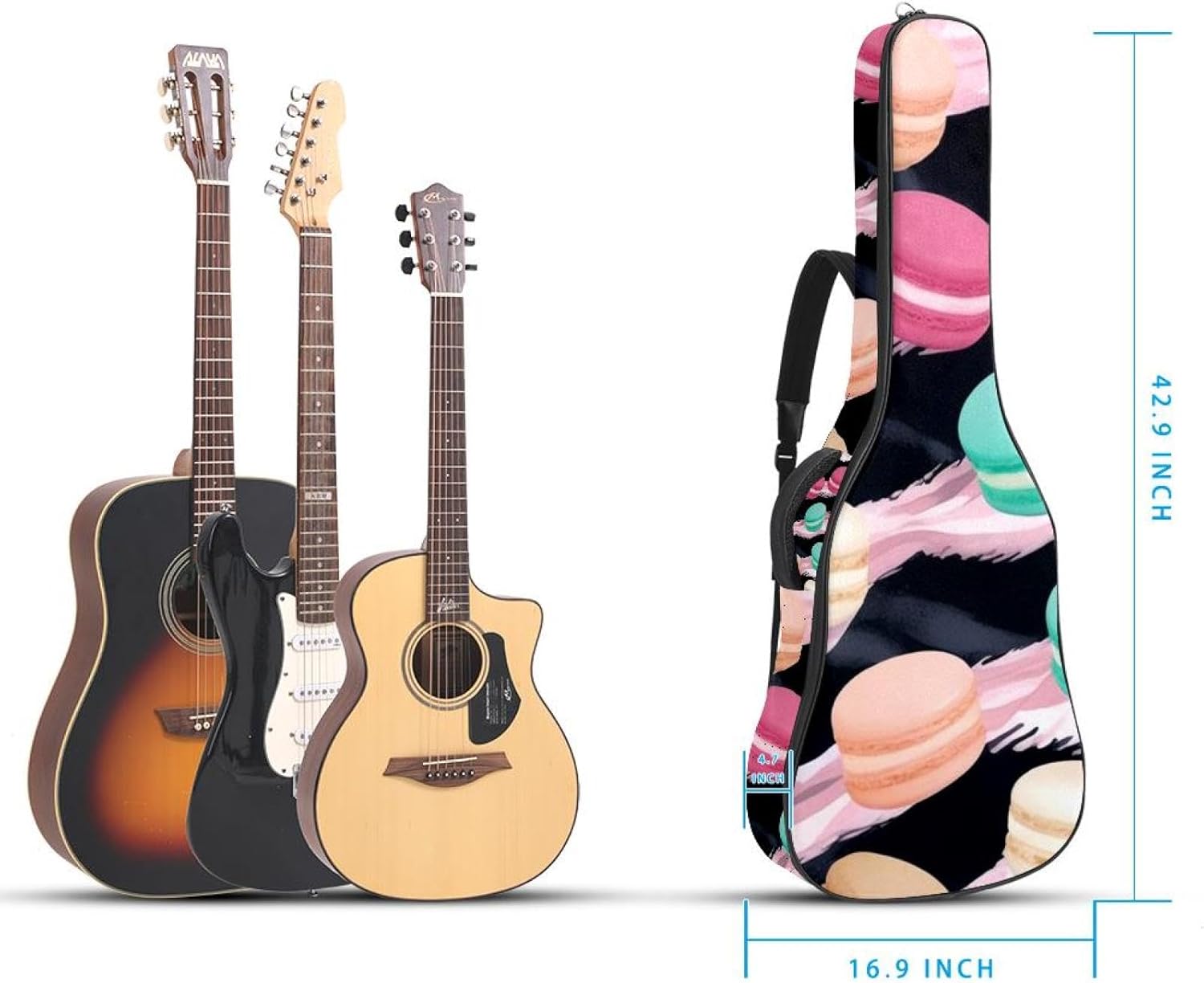 Colorful Art Desserts Guitar Bag 40 41 42 In 2 Pockets Guitar Case Waterproof Guitar Case Resistent Oxford Cloth 0.4 In Extra Thick Sponge Padded for Acoustic Guitar