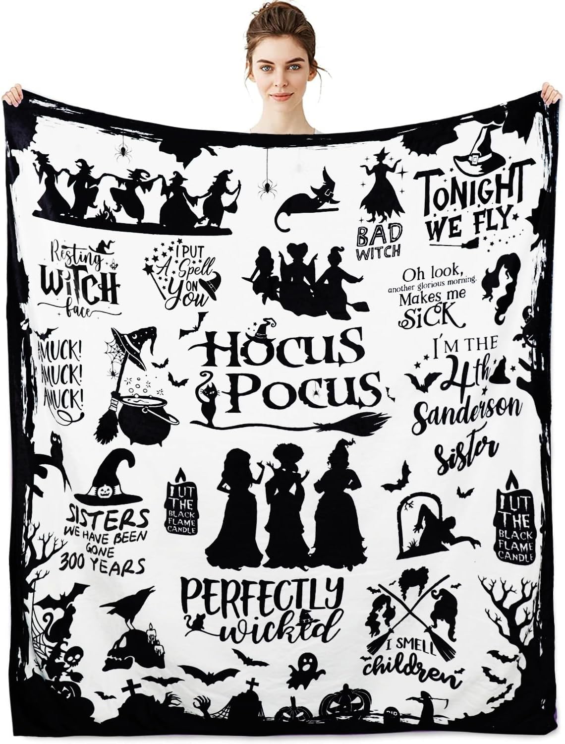 Metawu Manta de Halloween, manta de franela de bruja, para niños y mujeres, manta de Halloween para sofá, cama, decoración de silla, 50 x 60 pulgadas
