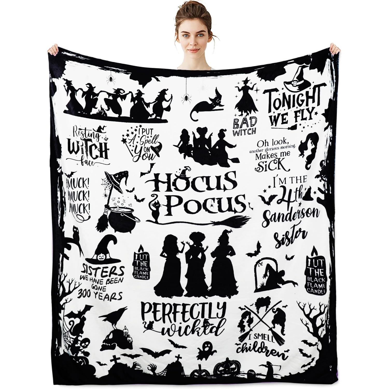 Metawu Halloween Blanket,Witch Flannel Throw Blankets, for Kids Women,Halloween Throw Blanket for Couch Sofa Bed Chair Decorations 50 x 60 inches