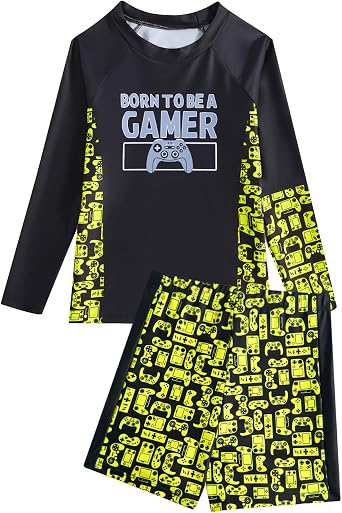 JiAmy Boys Rash Guard Swimsuit Long Sleeve Swim Set Bathing Suit 11-12Y