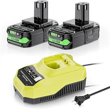 2 Pack 4.0Ah 18V Battery Replacement for Ryobi 18V Battery and Charger Combo Compatible with Ryobi ONE+ P108 P102 P103 P104 P105 P107 P109 P122 Cordless Power Tools