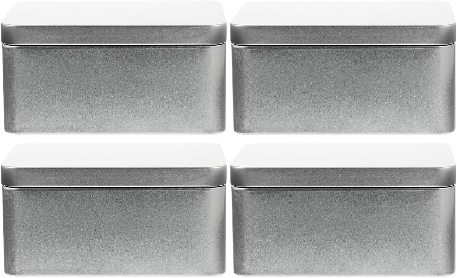 4 Pack Rectangular Tin Box Containers for Candy Storage | Tinplate, Smooth Lid Design, Lightweight Portable Size, Silver Finish for Christmas Celebration Party Use