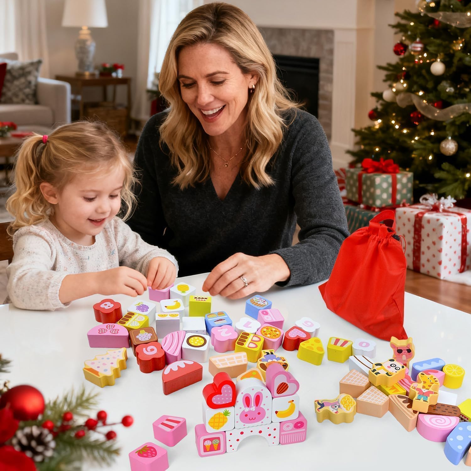 Vileafy Montessori Wooden Sorting & Stacking Blocks for Toddlers 3-5, 116 PCS Educational Learning Toy Set -Animals, Fruits, Food, Vehicles, Numbers, Desserts, Preschool Matching & Fine Motor Skill