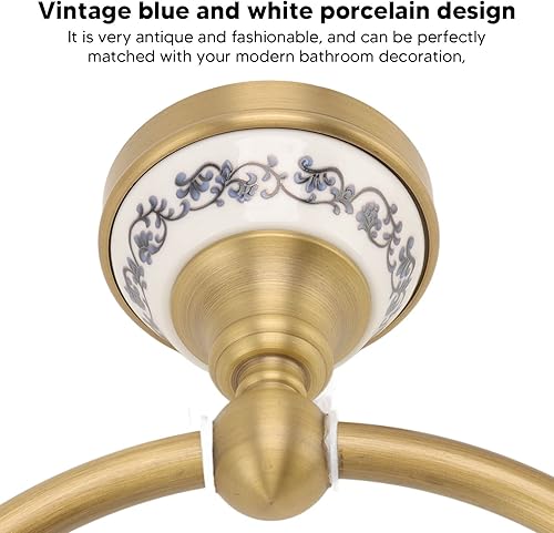 Miniatura 5 de Bath Towel Ring, Antique Brass Finish Wall Mounted Hand Towel Holder with Blue and White Porcelain Decal Hardware for Bathroom Kitchen