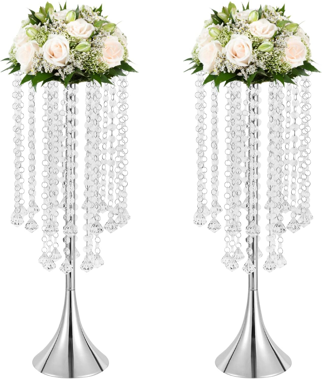 2 Pcs 21.9" Height Versatile Metal Wedding Centerpieces Vase, Tall Wedding Centerpieces Silver Vases Crystal Flower, Silver Flower Dtand for Table Christmas, Event, Home, Party Decorations