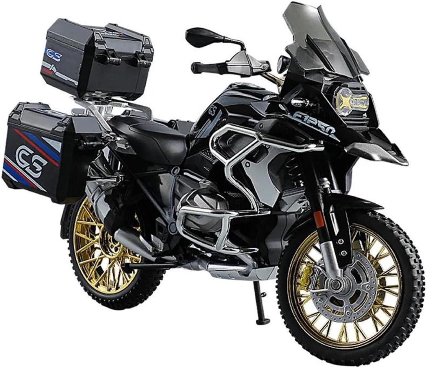 HASCBUYC 1/10 Compatible with R1250 GS ADV Metal Diecast Racing Motorcycle - Precision-Crafted Craft with Sound & Light, Convertible Fairing & Removable Guards for Motorsport Enthusiasts Gift(Black)