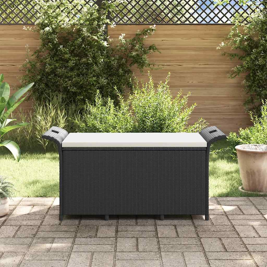 2-Seater Wicker Outdoor Storage Bench with Cushion, Black